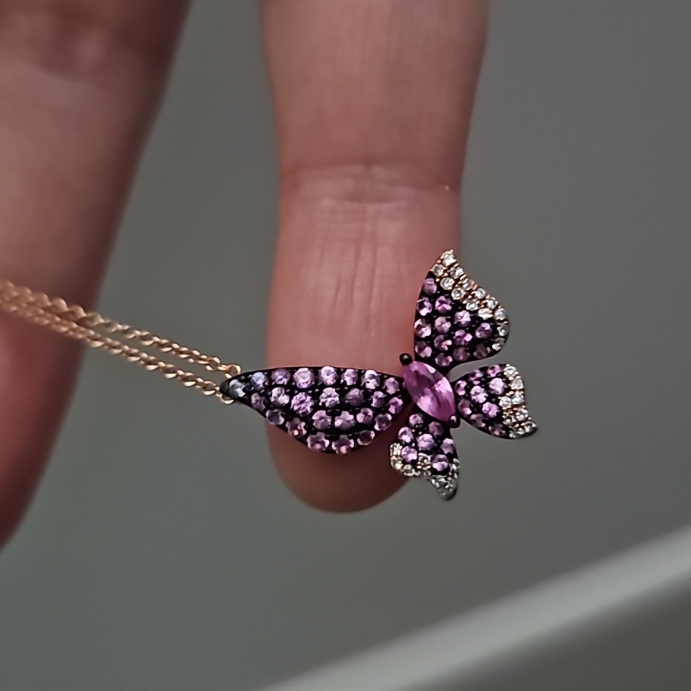 14K rose gold, pink sapphire & diamond necklace. Made in USA 🇺🇸